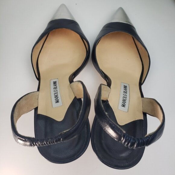 Manolo Blahnik Navy Blue with Silver sz 39.5 8.5 9 - Picture 4 of 10
